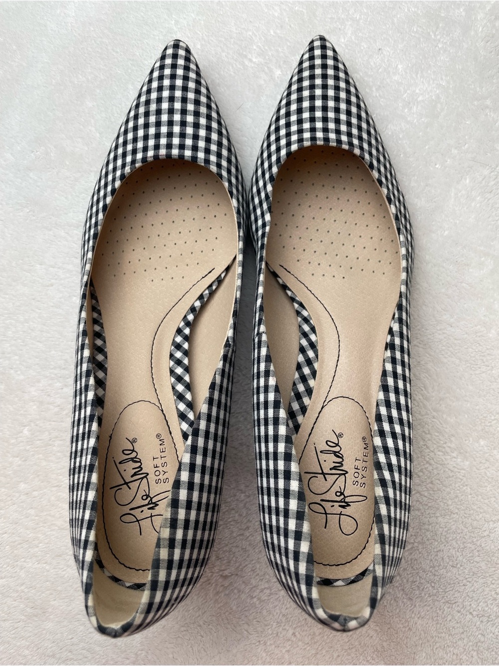 Life Stride Black & White Gingham Pointed Kitten Heels